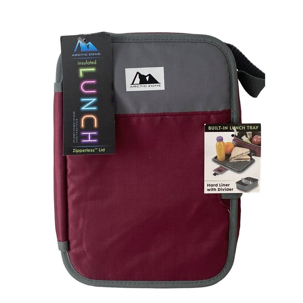 School Arctic Zone Maroon Insulated Lunch Box Zipperless Lid Built In Lunch Tray